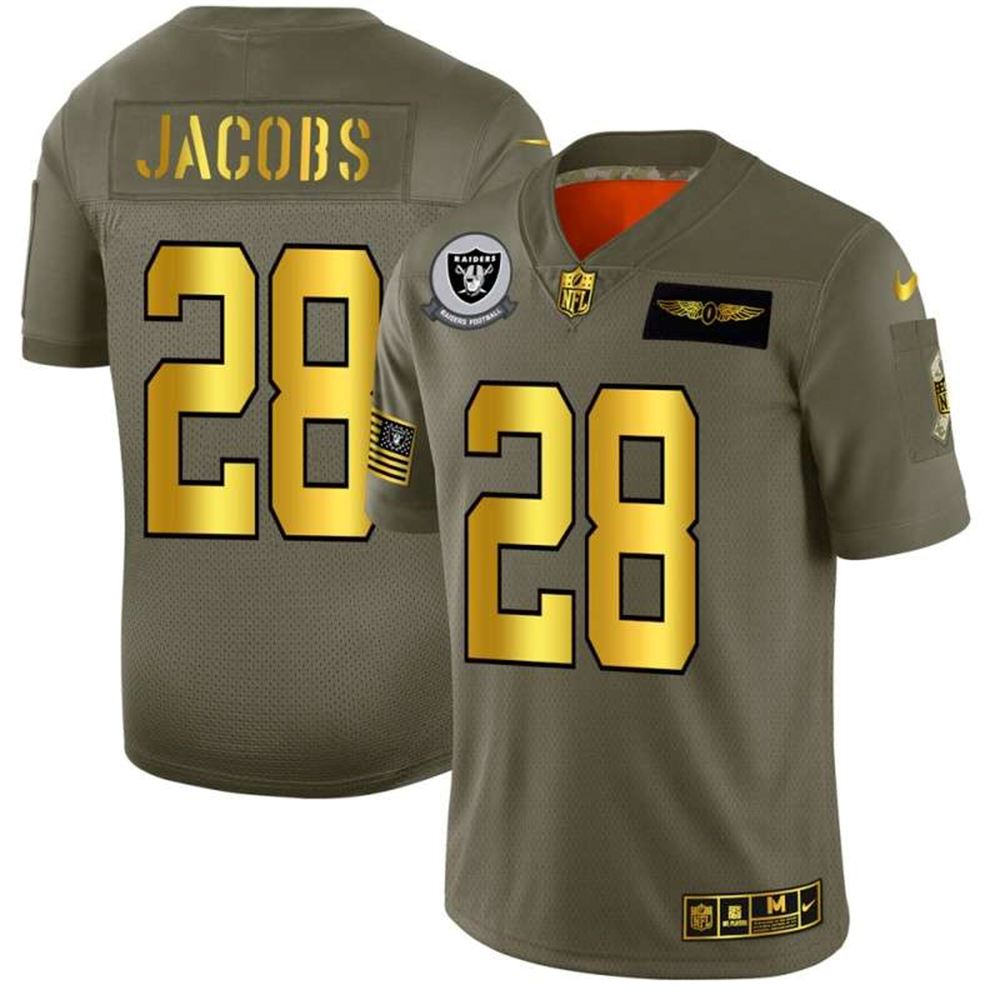 Oakland Raiders #28 Josh Jacobs 2019 Olive Gold Salute To Service Limited Stitched NFL Jersey
