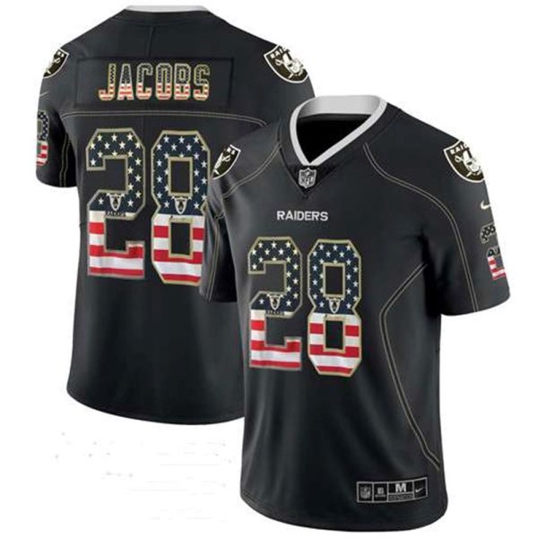 Oakland Raiders 28 Josh Jacobs Black USA Flag Fashion Fashion Color Rush NFL Jersey