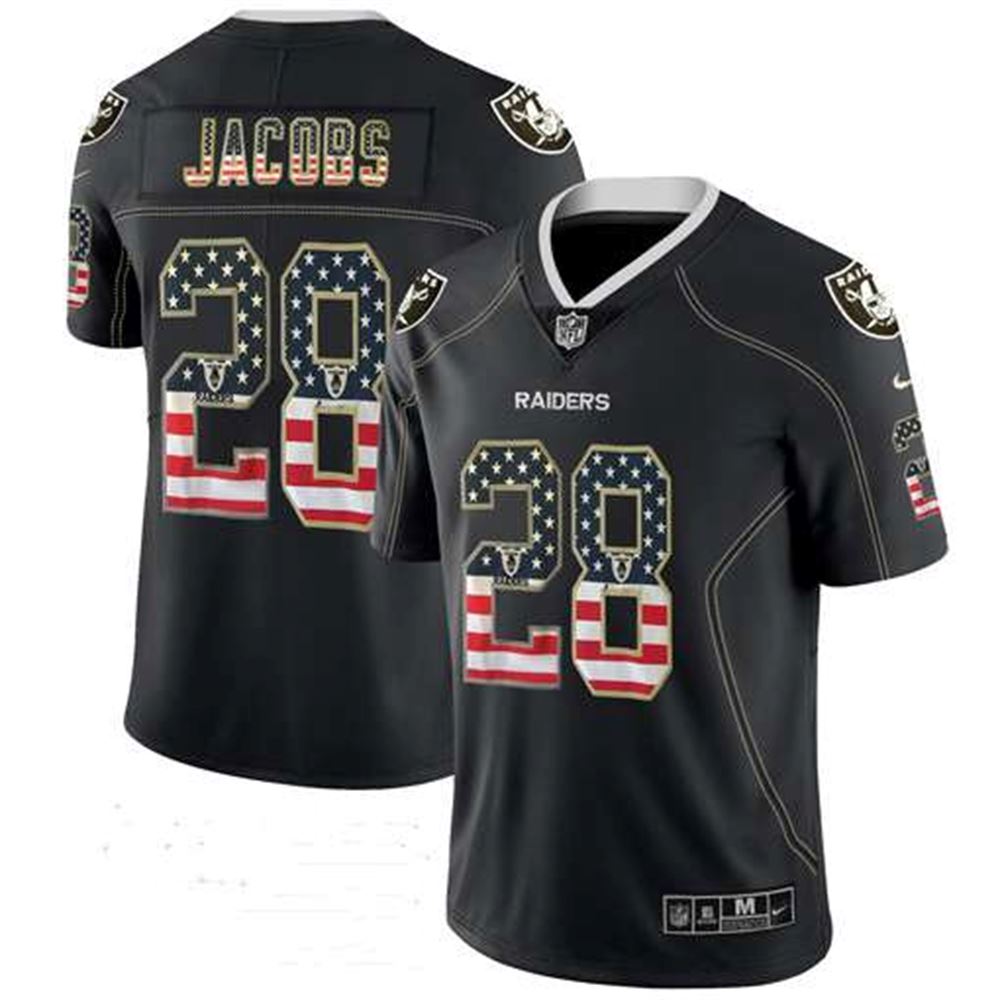 Oakland Raiders #28 Josh Jacobs Black USA Flag Fashion Fashion Color Rush NFL Jersey