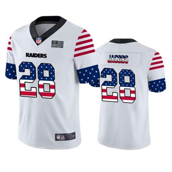 Oakland Raiders 28 Josh Jacobs White 2019 USA Flag Fashion Limited Stitched NFL Jersey