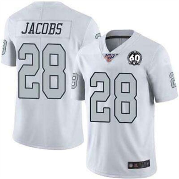 Oakland Raiders 28 Josh Jacobs White 60th Anniversary Vapor Limited Stitched NFL 100th Season Jersey