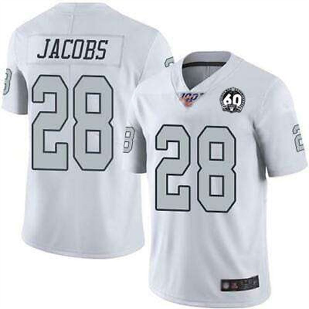 Oakland Raiders #28 Josh Jacobs White 60th Anniversary Vapor Limited Stitched NFL 100th Season Jersey