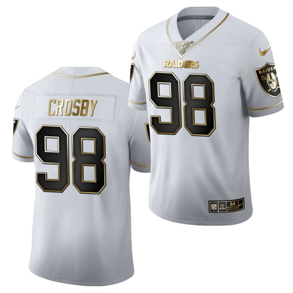 Oakland Raiders #98 Maxx Crosby White Goldebn 100th Season Limited Stitched NFL Jersey