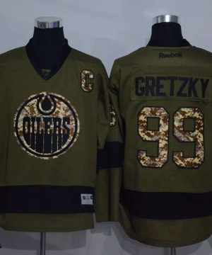 Oilers 99 Wayne Gretzky Olive Green Salute to Service Reebok Jersey