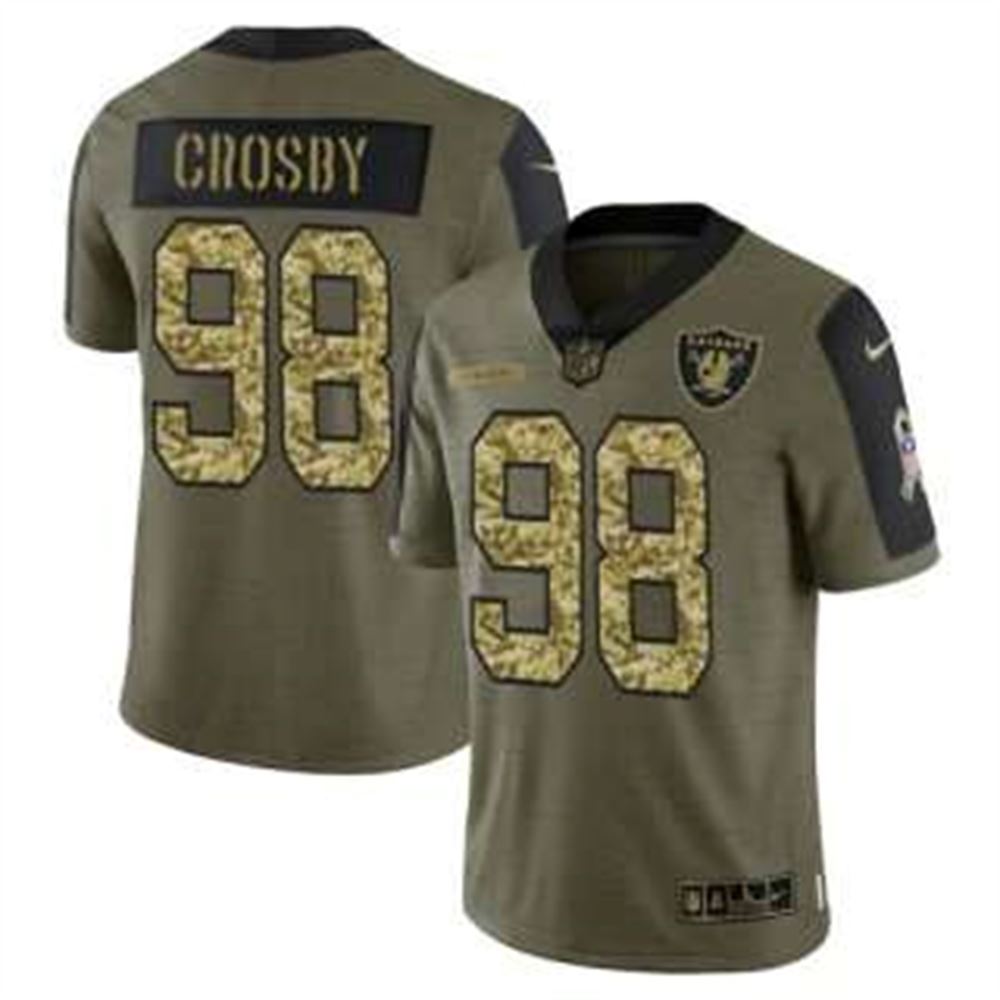 Olive Las Vegas Raiders #98 Maxx Crosby 2021 Camo Salute To Service Limited Stitched Jersey