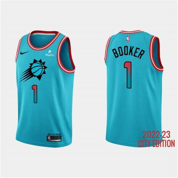 Phoenix Suns 1 Devin Booker 2022 23 Blue City Edition Stitched Basketball Jersey