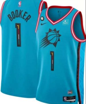Phoenix Suns 1 Devin Booker Blue 2022 23 City Edition With NO6 Patch Stitched Basketball Jersey