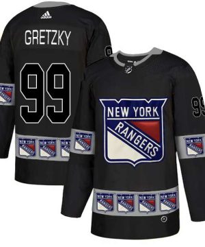 Rangers 99 Wayne Gretzky Black Team Logos Fashion Jersey