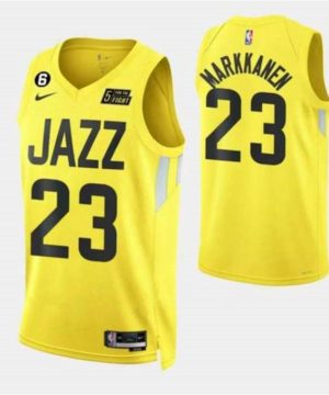 Utah Jazz 23 Lauri Elias Markkanen With No6 Patch Yellow 2022 23 Association Edition Stitched Basketball Jersey