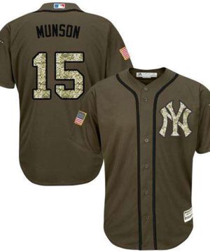 Yankees 15 Thurman Munson Green Salute To Service Stitched MLB Jersey