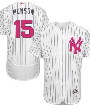 Yankees 15 Thurman Munson White Strip Flexbase Authentic Collection 2016 Mothers Day Stitched MLB Jersey