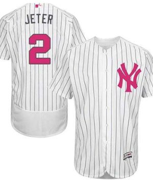 Yankees 2 Derek Jeter White Strip Flexbase Authentic Collection 2016 Mothers Day Stitched MLB Jersey