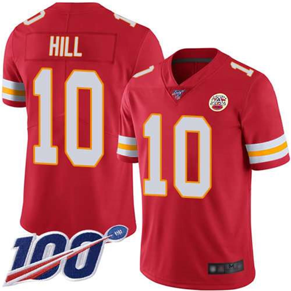 Kansas City Chiefs 10 Tyreek Hill Red Team Color Stitched Football 100th Season Vapor Limited Jersey
