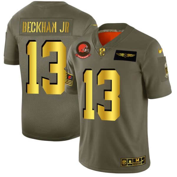 Nike Browns 13 Odell Beckham Jr. 2019 Olive Gold Salute To Service Limited Jersey