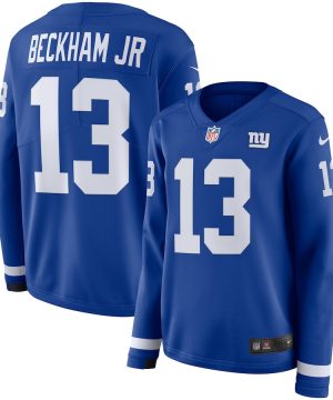 Nike Giants 13 Odell Beckham Jr. Blue Women Therma Long Sleeve Jersey