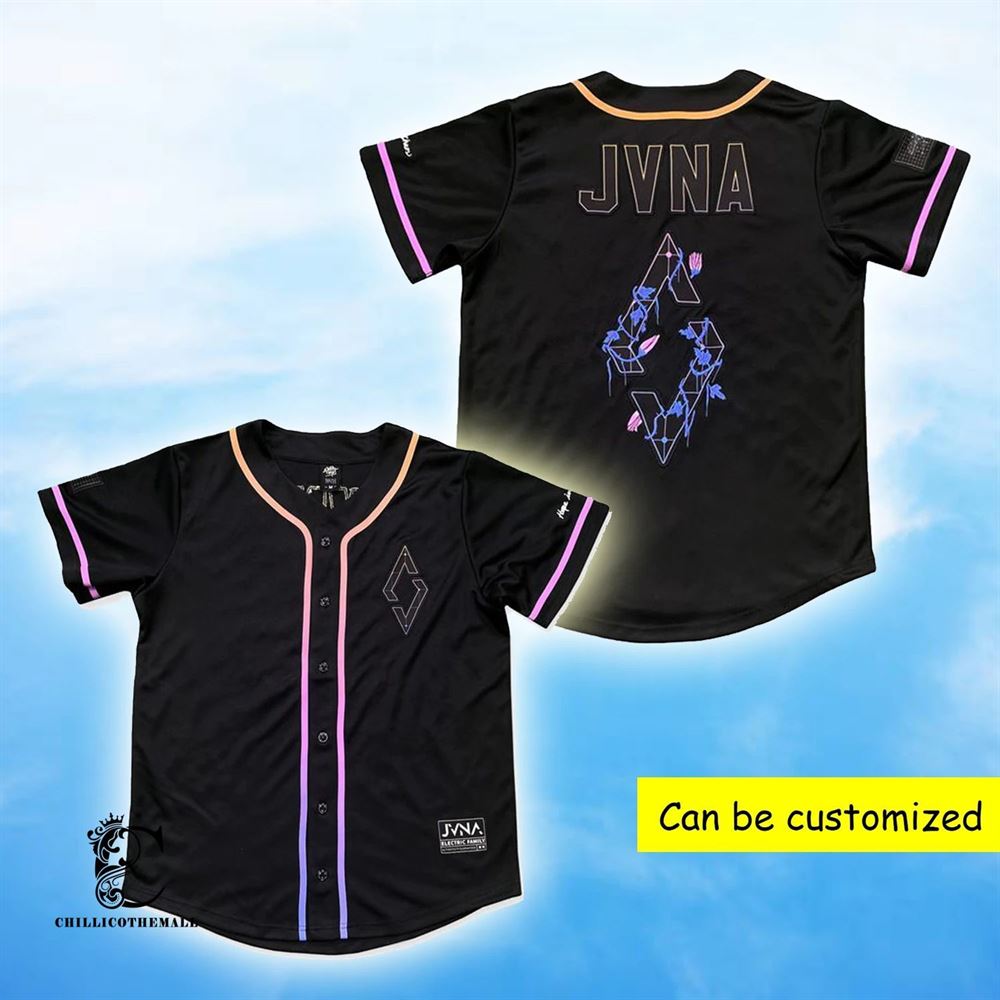 JVNA Black Rave EDM Baseball Jersey Colorful Adult Unisex S 5XL Full Size UpQHz