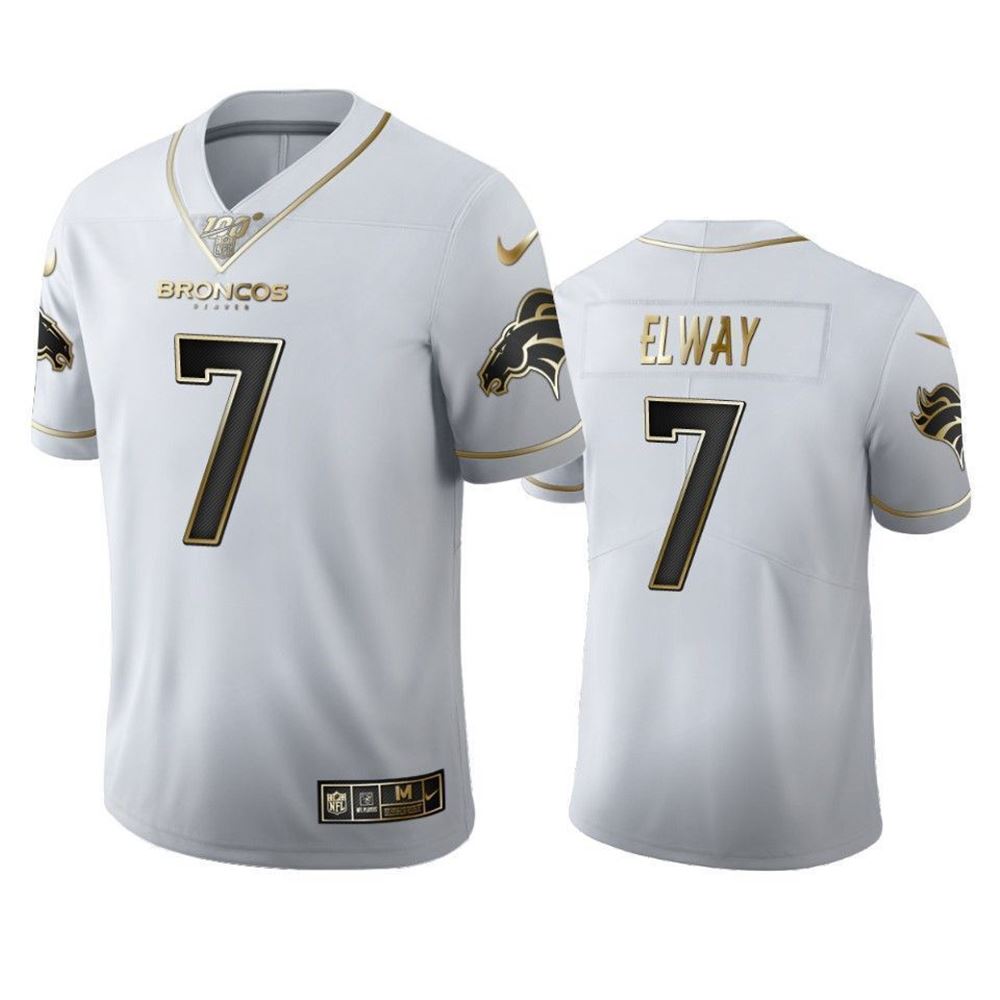 John Elway Broncos White 100Th Season Golden Edition 3D Jersey