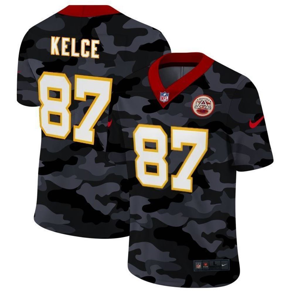 Kansas City Chiefs Travis Kelce 87 NFL 2021 Camo Black Jersey as35m
