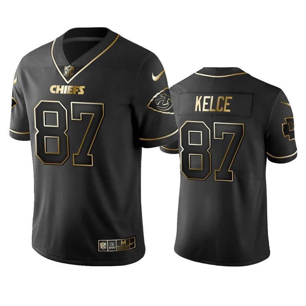 Kansas City Chiefs87 Travis Kelce Black Golden Edition Vapor Untouchable Limited Mens Jersey