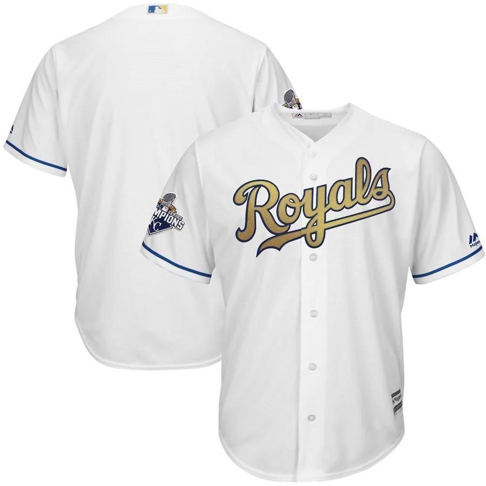 Kansas City Royals Majestic 2015 World Series Champions Gold Program Cool Base White 3D Jersey