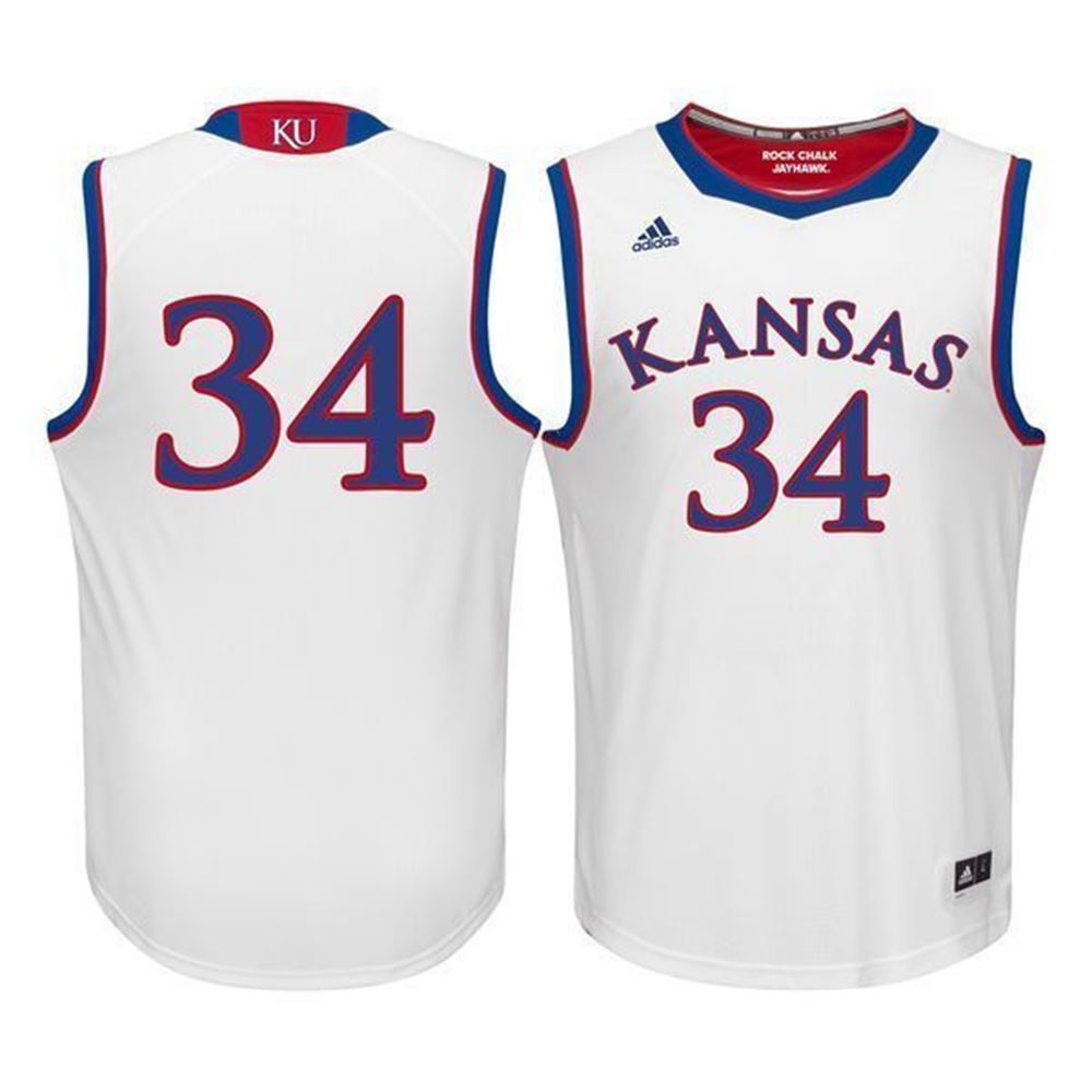Kansas Jayhawks 34 White Basketball 3D Jersey 93fCF