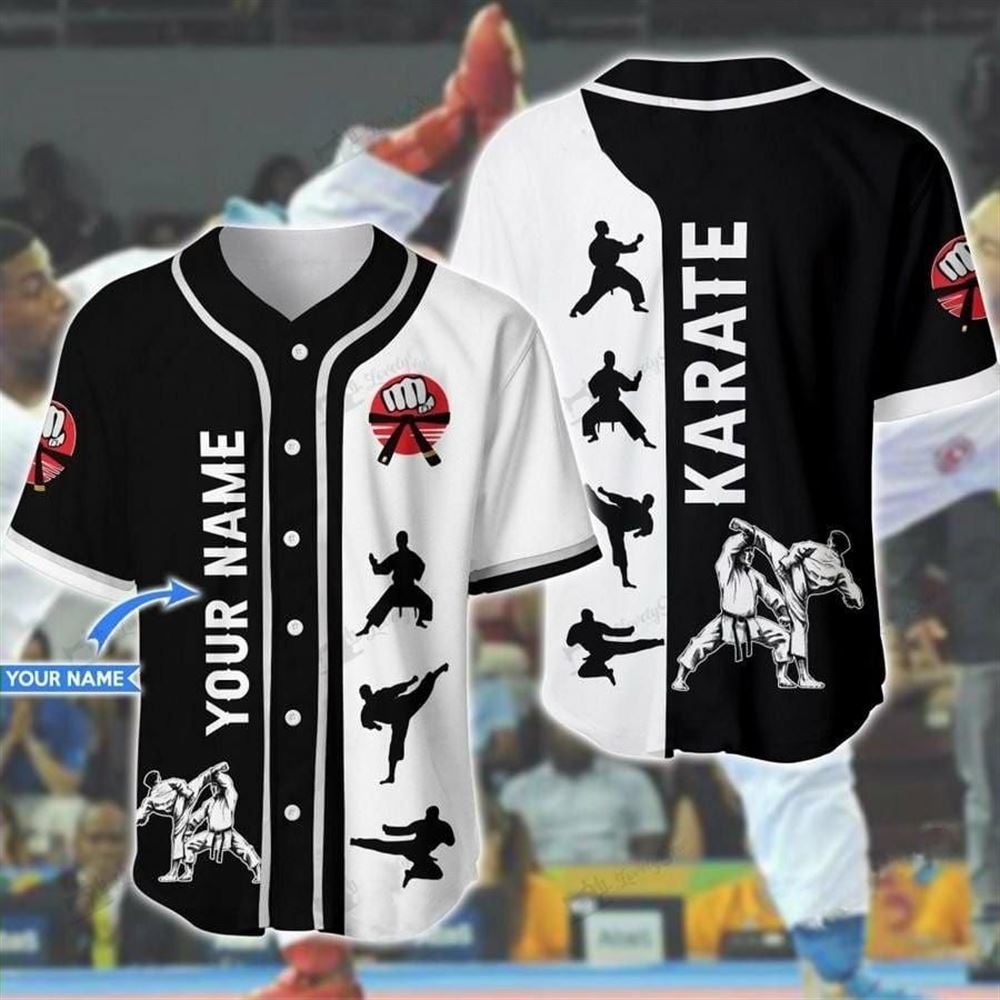Karate Black And White Custom Name Baseball Jersey TP6SX
