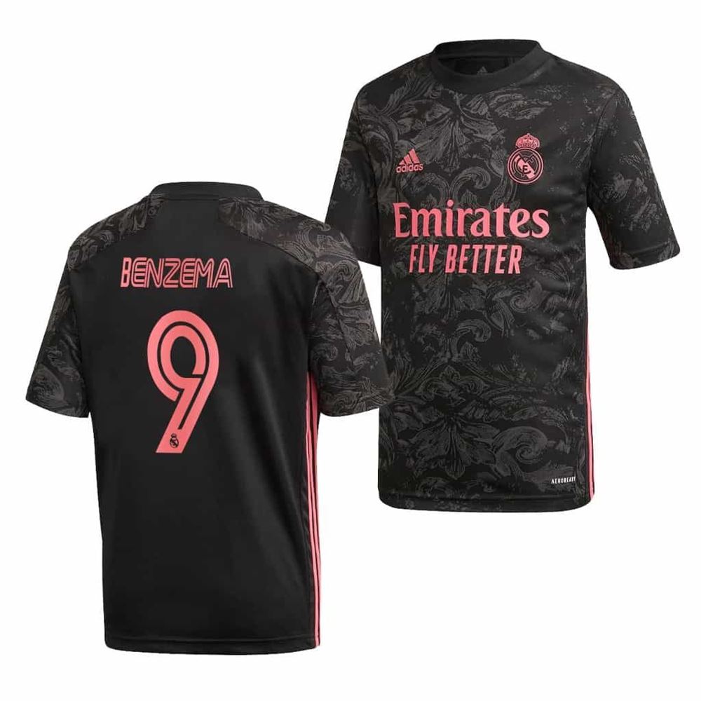 Karim Benzema Real Madrid Third Jersey Short Sleeve Black 2020 21 Z3Itb
