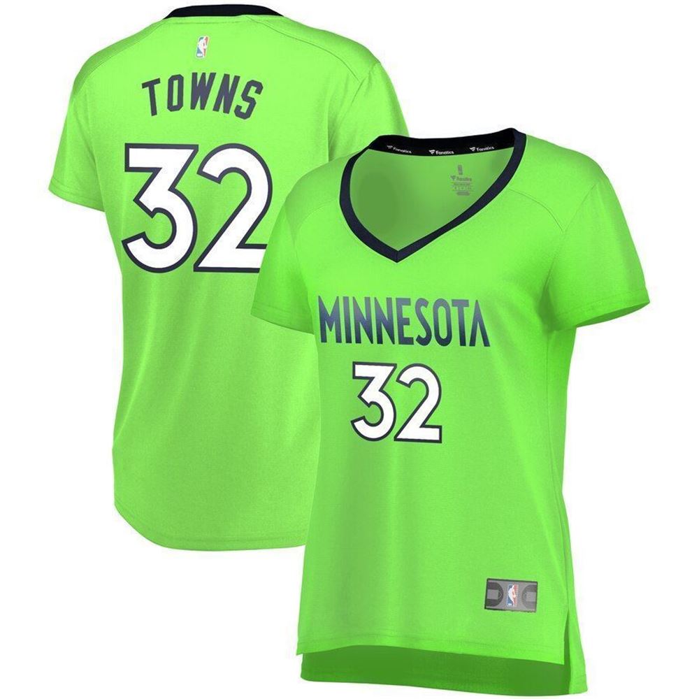 Karl Anthony Towns Minnesota Timberwolves Fanatics Branded WoFast Break Replica Statement Edition Neon Green 3D Jersey