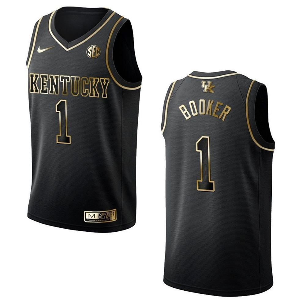 Kentucky Wildcats 1 Devin Booker Ncaa Golden Edition Black 3D Jersey
