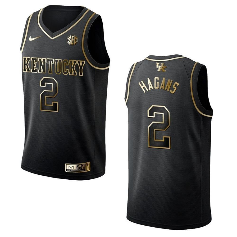 Kentucky Wildcats 2 Ashton Hagans Ncaa Golden Edition Black 3D Jersey TR5pt