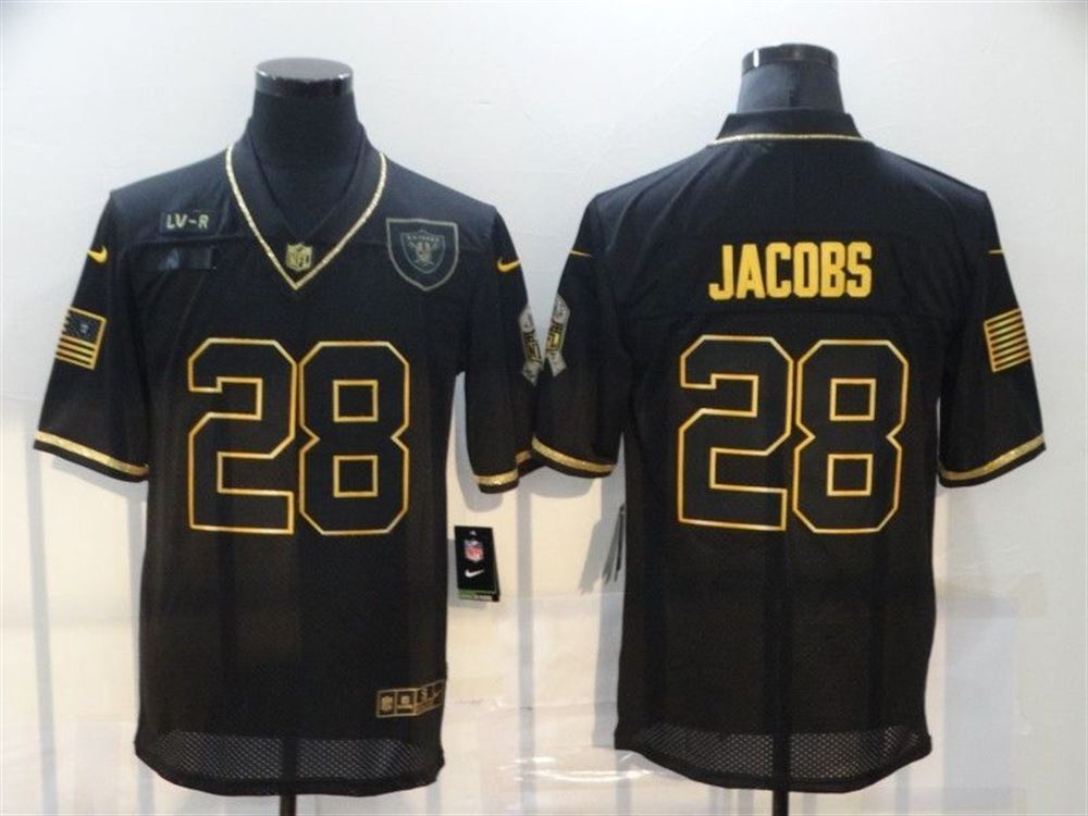 Las Vegas Raiders Josh Jacobs 28 2021 Gold Salute To Service Black Jersey