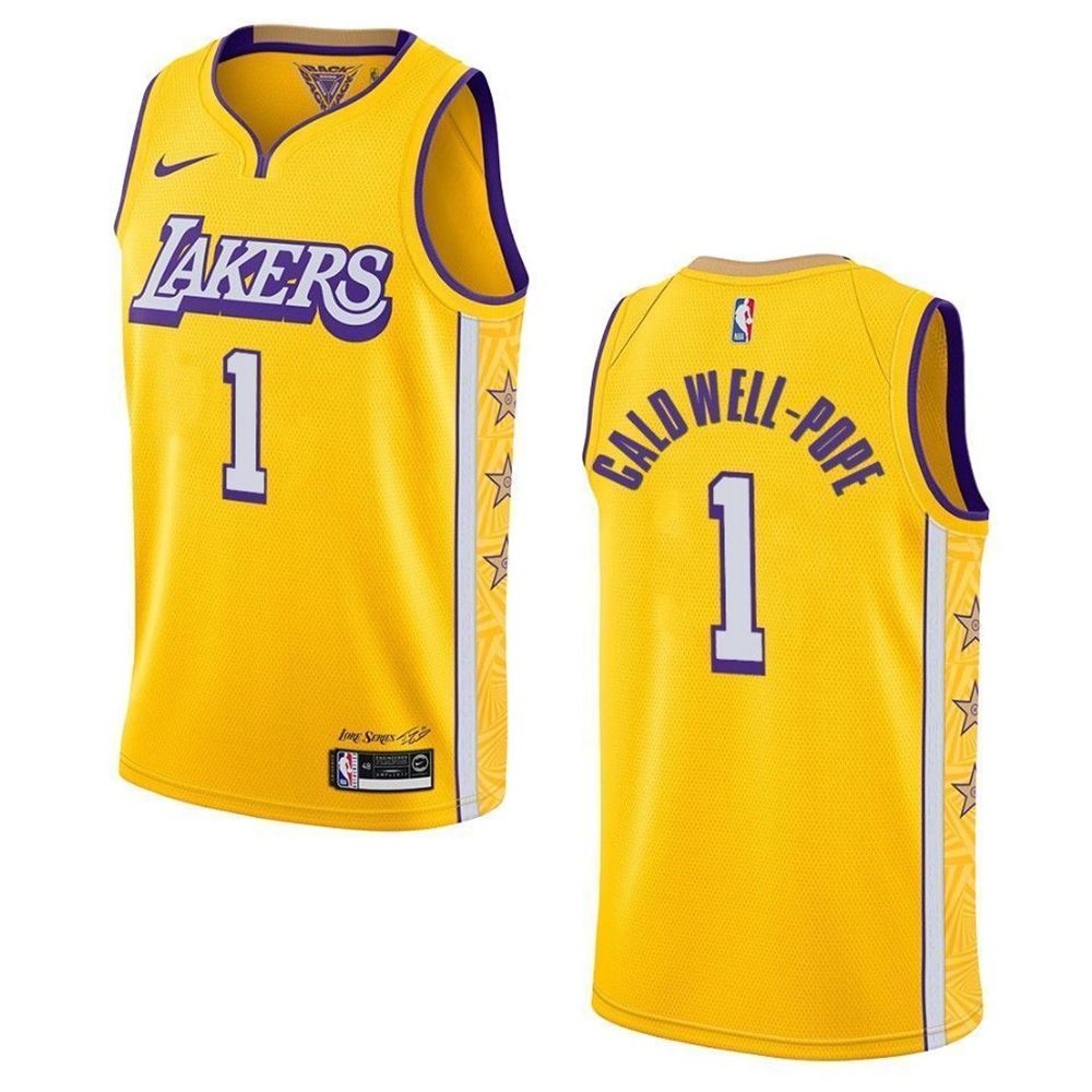Los Angeles Lakers 1 Kentavious Caldwell Pope City Edition Swingman Yellow 3D Jersey 0kHyM