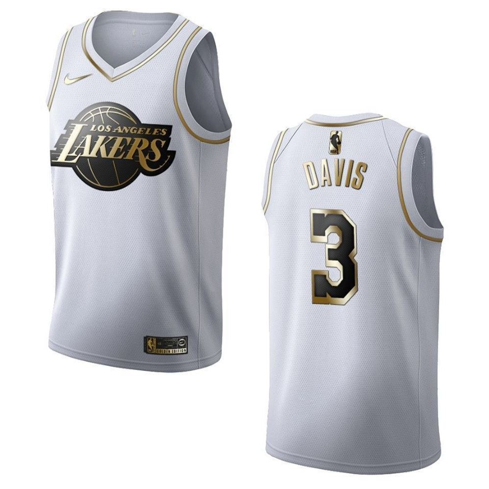 Los Angeles Lakers 3 Anthony Davis Golden Edition White 3D Jersey FW1ll