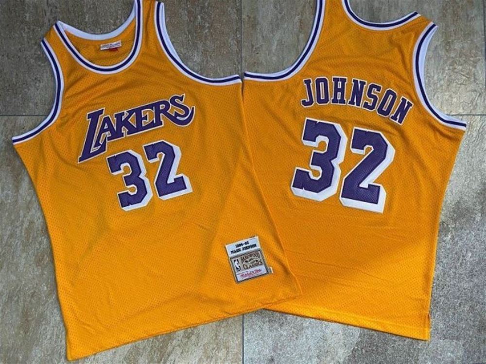 Los Angeles Lakers Magic Johnson 32 Nba Classic Gold Jersey AllOver Print dQbcP