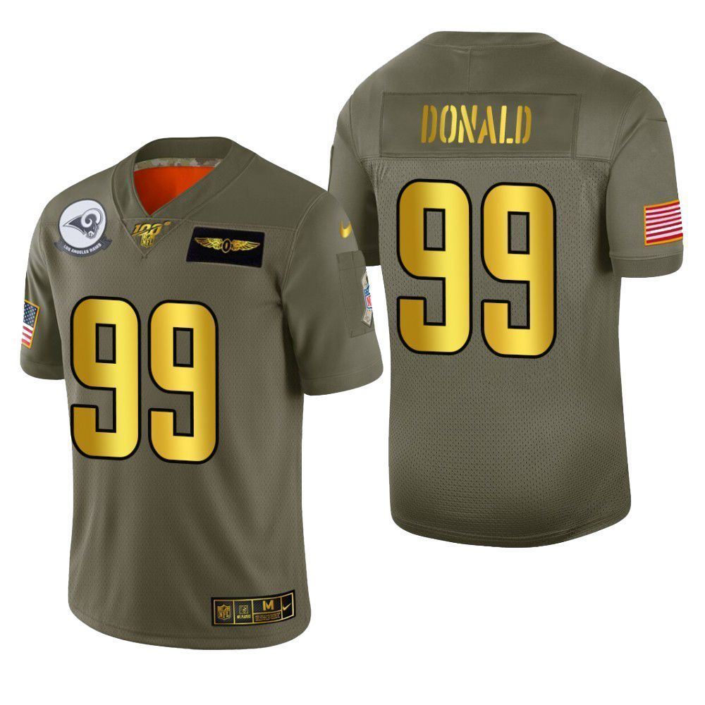 Los Angeles Rams Aaron Donald 2019 Salute to Service NFL 100 Mens Jersey Metallic j6g11