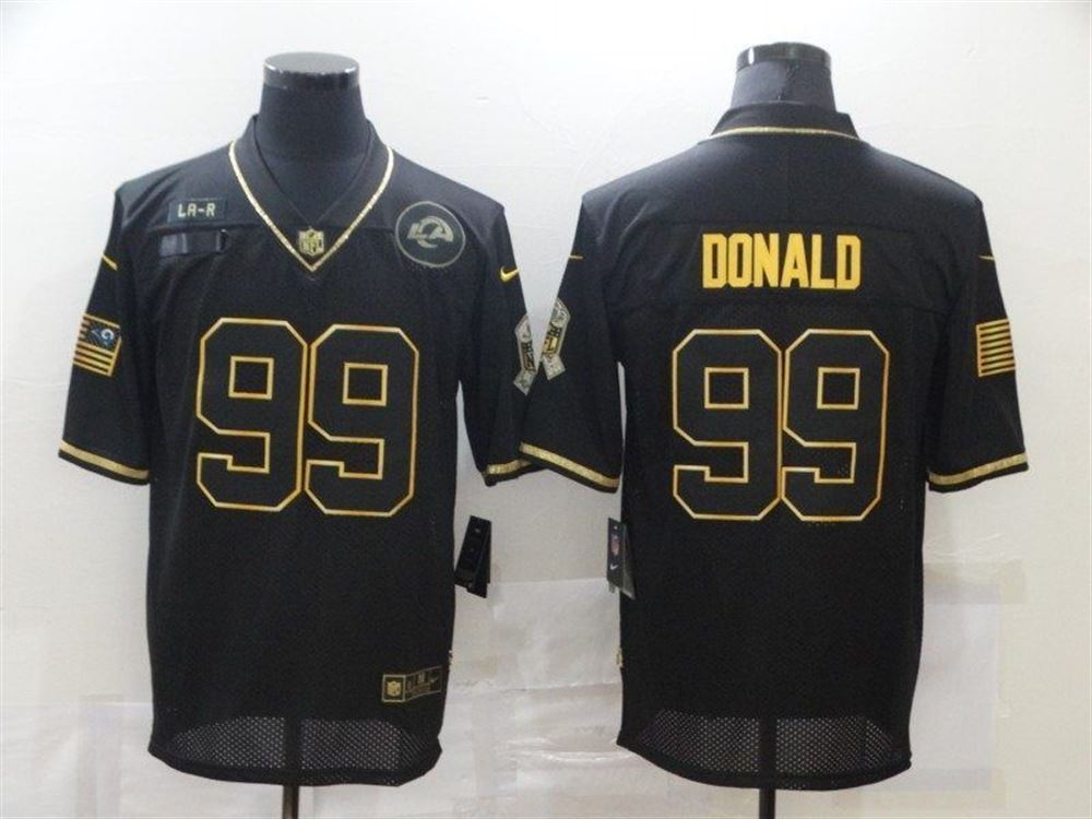 Los Angeles Rams Aaron Donald 99 2021 Gold Salute To Service Black Jersey 0WFA6