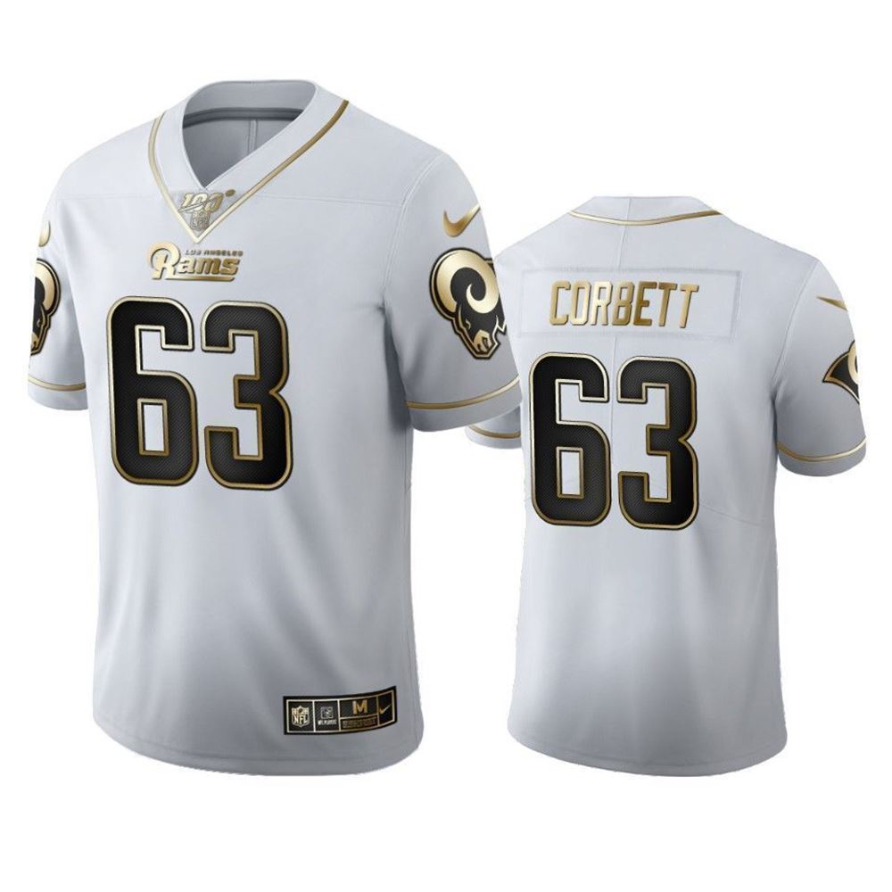 Los Angeles Rams Austin Corbett White 100Th Season Golden Edition Mens Jersey jersey rCzh5