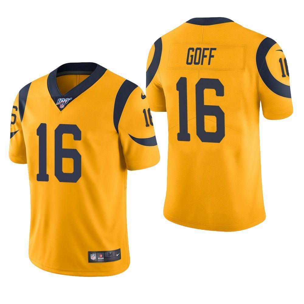 Los Angeles Rams Jared Goff Rams 100th Season Color Rush Mens Jersey Gold WeYFA