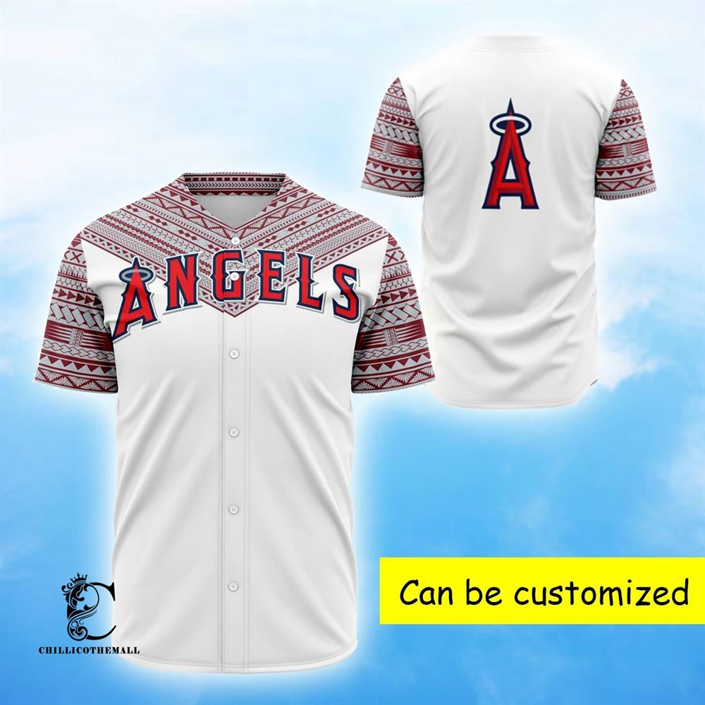 Los Angeles Red Polynesian Baseball Jersey Colorful Adult Unisex S 5XL Full Size lQ7yI
