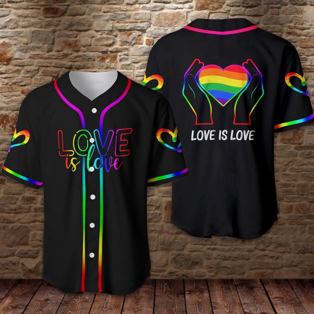Love Is Love LGBT Rainbow Neon Light Baseball Jersey E6uoU