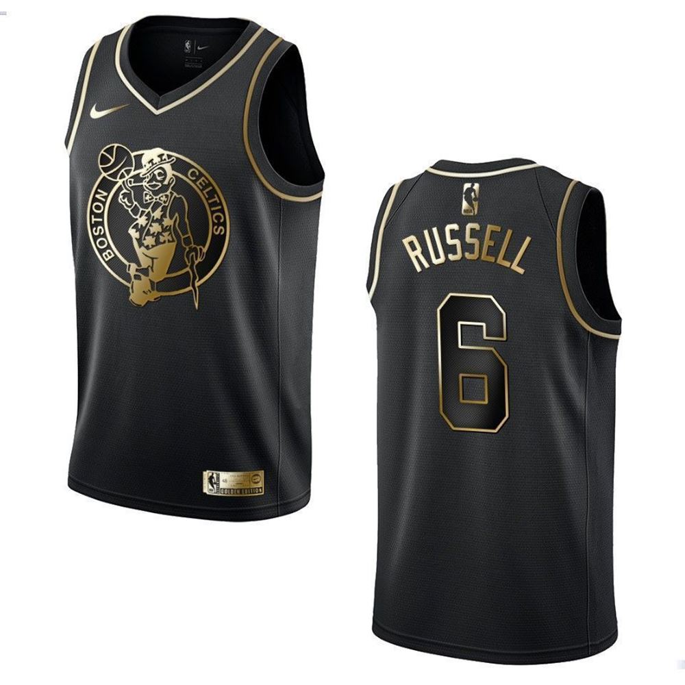 Mens Boston Celtics 6 Bill Russell Golden Edition Jersey Black