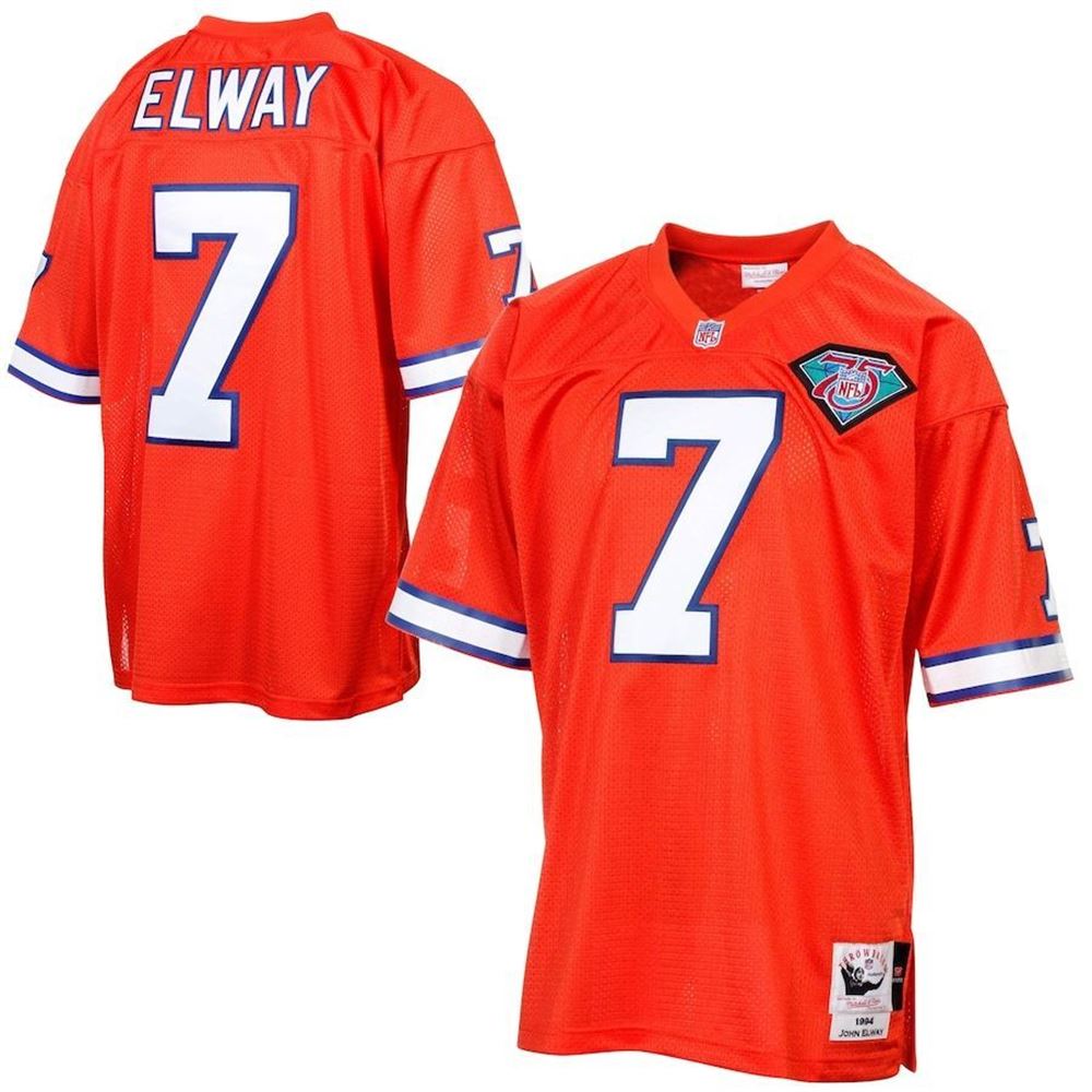 Mens Denver Broncos John Elway Mitchell Ness Silver Anniversary Throwback Jersey Gifts For Fans OyPyp