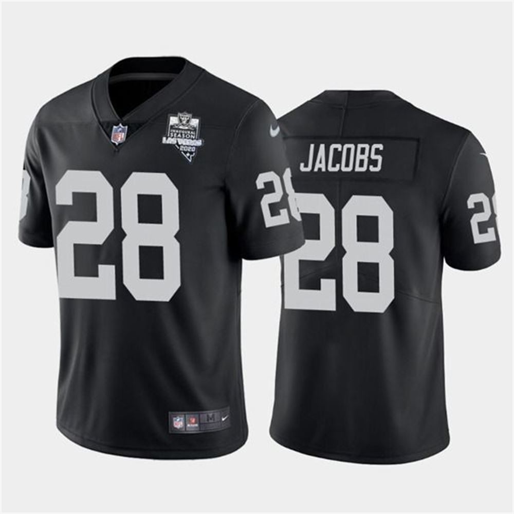 Mens Las Vegas Raiders Black 28 Josh Jacobs 2021 Inaugural Season Vapor Limited Stitched NFL Jersey