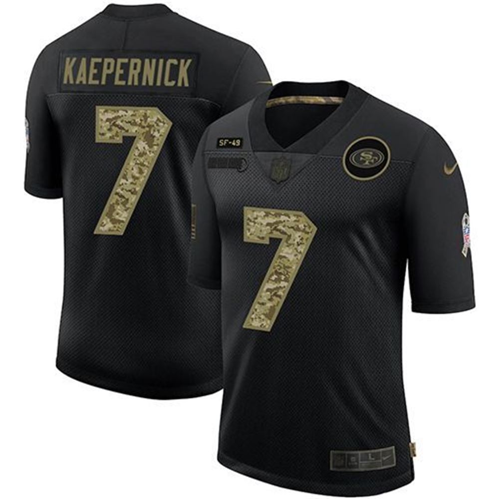 Mens San Francisco 49ers 7 Colin Kaepernick 2021 Black Camo Salute To Service Limited Stitched NFL Jersey