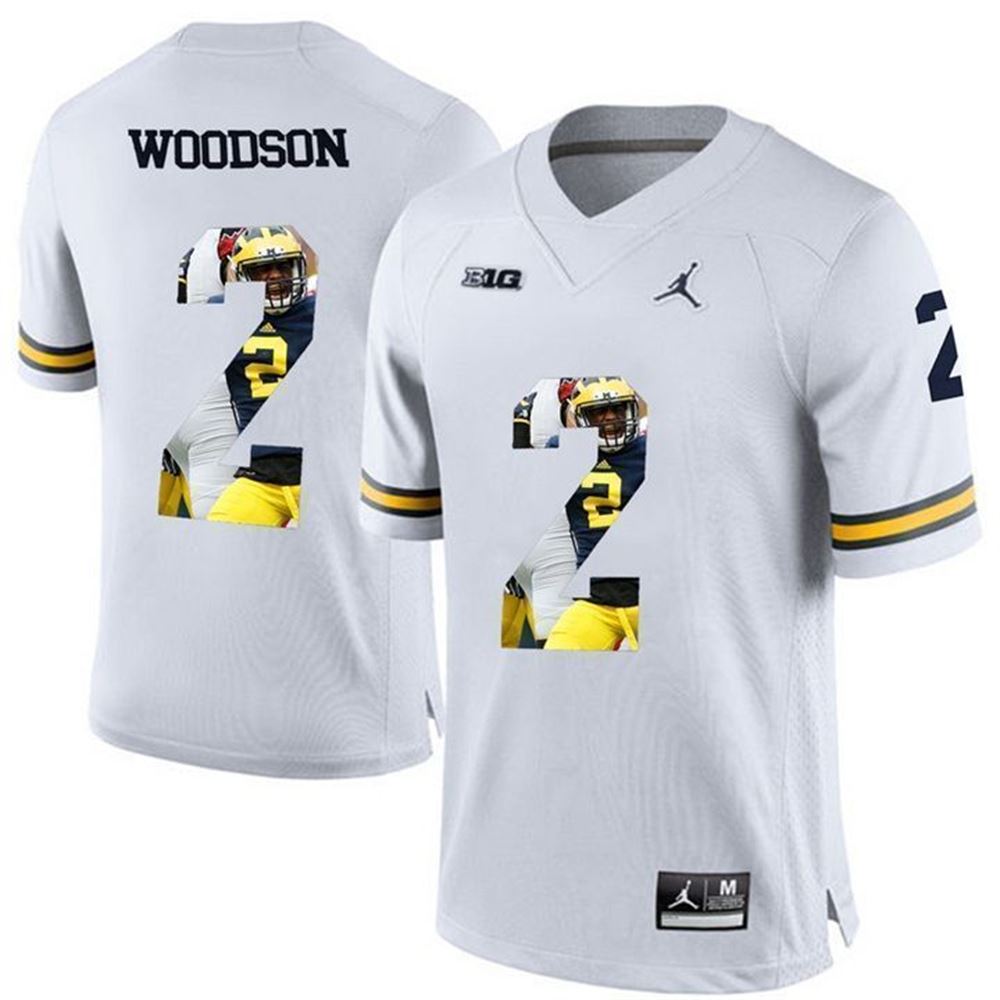 Michigan Wolverines Charles Woodson White Printing Player Portrait Football 3D Jersey