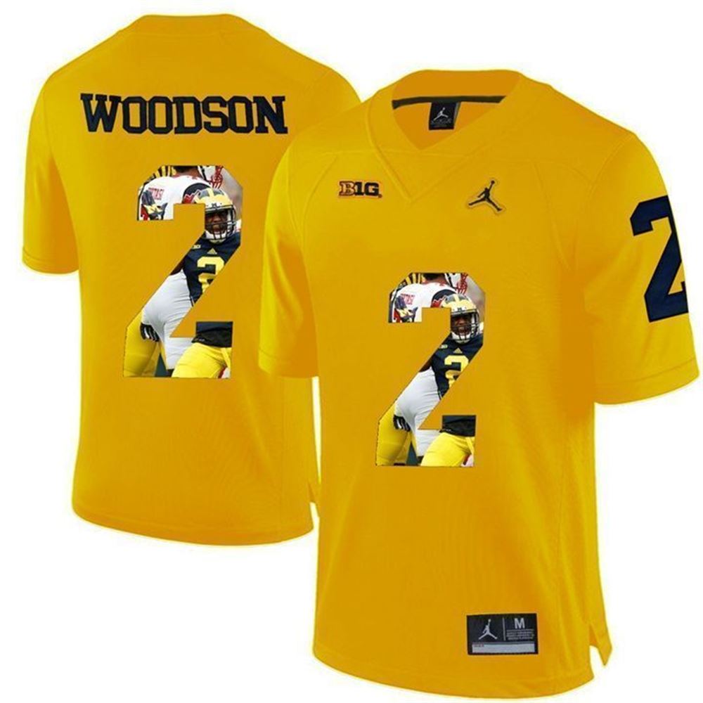 Michigan Wolverines Charles Woodson Yellow Printing Player Portrait Football Jersey 2hftI