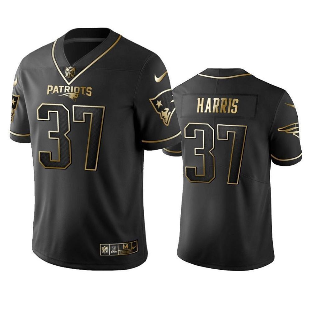 New England Patriots Damien Harris Black Golden Edition Mens Jersey