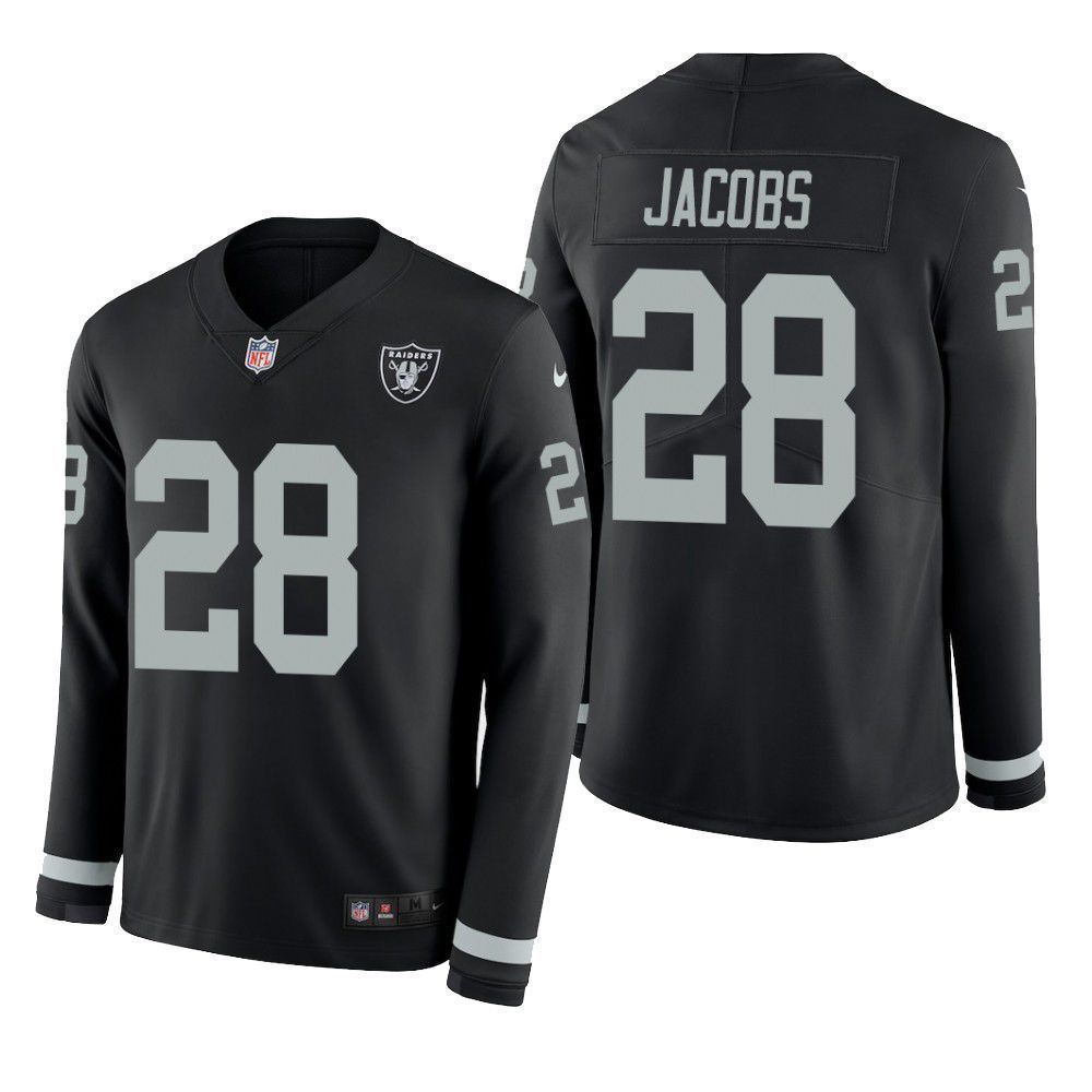 Oakland Raiders Josh Jacobs Therma Long Sleeve Mens Jersey Black NHyKh