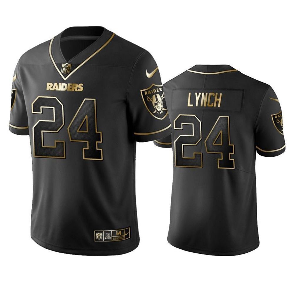 Oakland Raiders24 Marshawn Lynch Black Golden Edition Mens Jersey