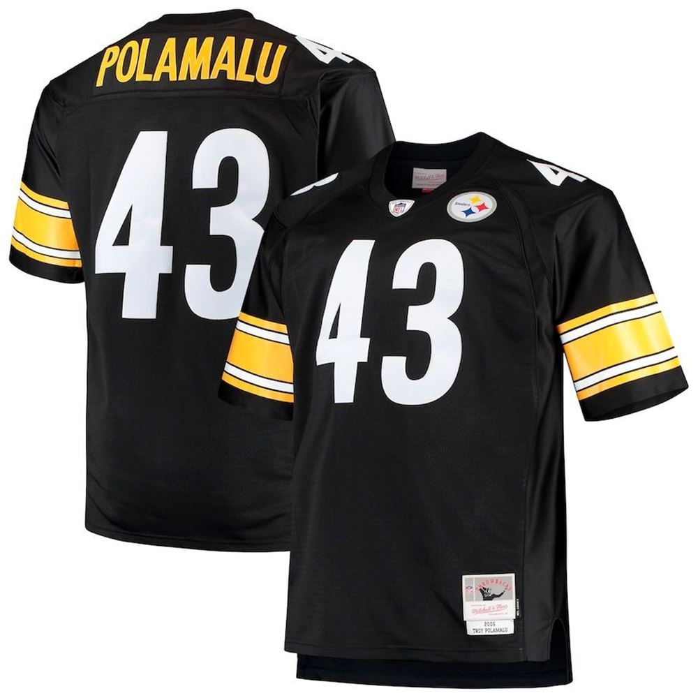 Pittsburgh Steelers Troy Polamalu Mitchell Ness Black Big Tall 2005 Retired Player Jersey Gifts For Fans rhgo2